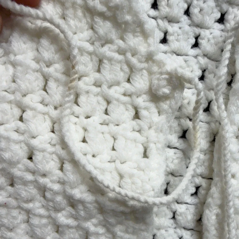 Vintage Handmade Crochet Baby Layette Set White Cardigan Bonnet Booties 0-6M